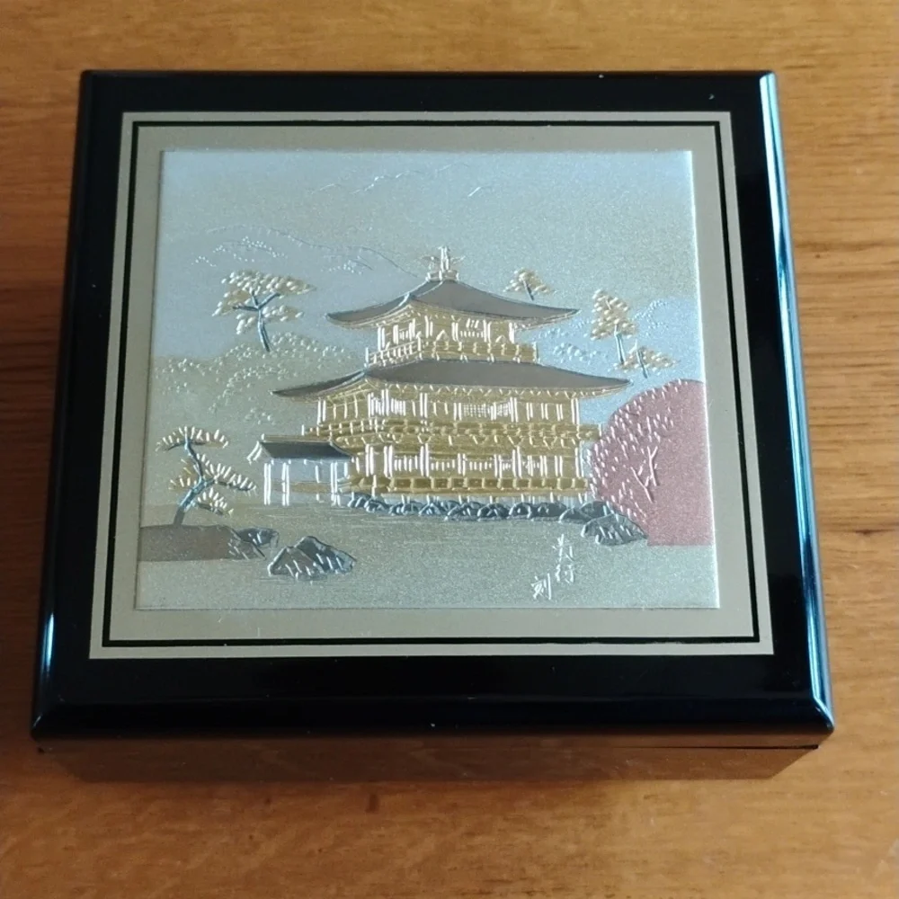 The Art Of Chokin Japanese Pagoda Music Jewelry Box Black Lacquer